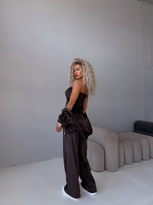 Жіночий велюровий комплект-трійка Шоколадний, 42/46 Харків - фото 3