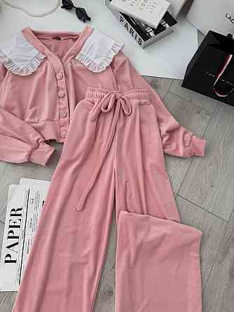 Жіночий плюшевий костюм двійка: кофта з коміром і штани велюр Одеса