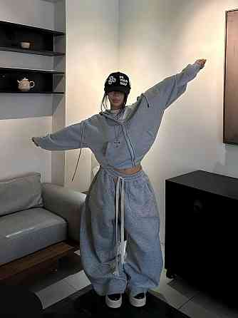 Женский стильный oversize костюм: худи + широкие брюки  тринитка на флисе Одесса