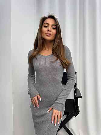 Женское трендовое платье из трикотажа рубчик Графит Одесса