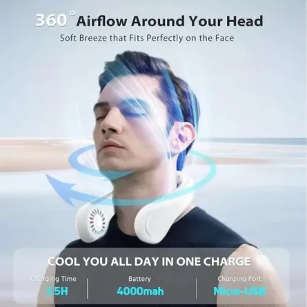 Портативний акумуляторний вентилятор на шию Neck Fan Х5, безлопатевий USB вентилятор для прогулянок і спорту Одеса