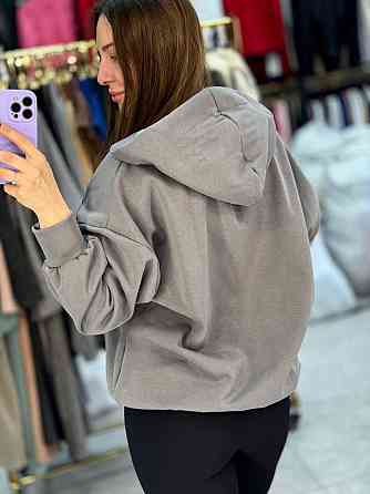 Женское теплое худи с вырезом коттоновый трикотаж на меху Серый, 50/52 Одесса