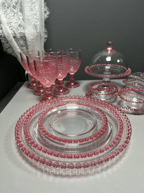 Тарілка "Рожеве серце" 32 см кругла прозора з рожевим обідком у вигляді серця Київ - фото 2