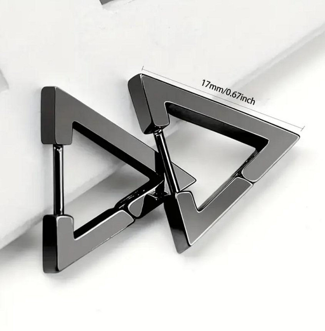 Серьги-пусеты треугольные для мужчин Черная, нержавеющая сталь, 2 шт Киев - изображение 5