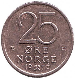 Монета 25 эре. 1976 год, Норвегия.(БД) Полтава - изображение 1