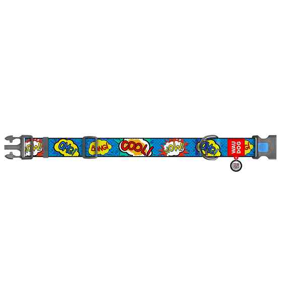 Нашийник для собак нейлоновий WAUDOG Nylon з QR-паспортом, малюнок "ВАУ", пластиковий фастекс, XXL, Ш 35 мм, Дл Вінниця