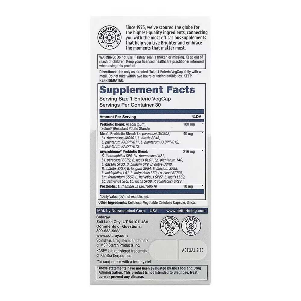 Пробиотики для мужчин Solaray Complete Probiotic Men's 30 вес капс Киев - изображение 2