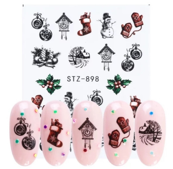 Новогодние наклейки на ногти разноцветные - размер наклейки 6*5см, инструкция в описании товара Киев - изображение 1