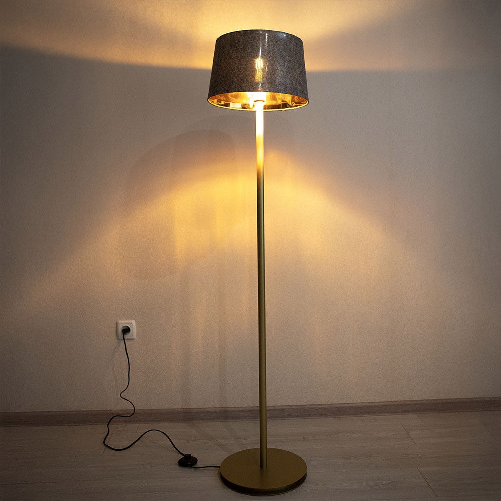 Торшер MSK Electric с серым плафоном из ткани под лампу Е27 с черным основанием NL 3621 BK+GR Одесса - изображение 7