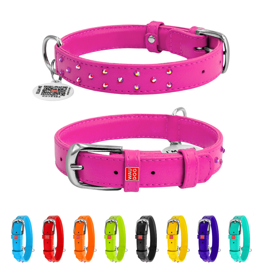 Нашийник для собак шкіряний WAUDOG Glamour з QR паспортом, з клейовими стразами, Ш 20 мм, Дов 3 Коломыя - изображение 1