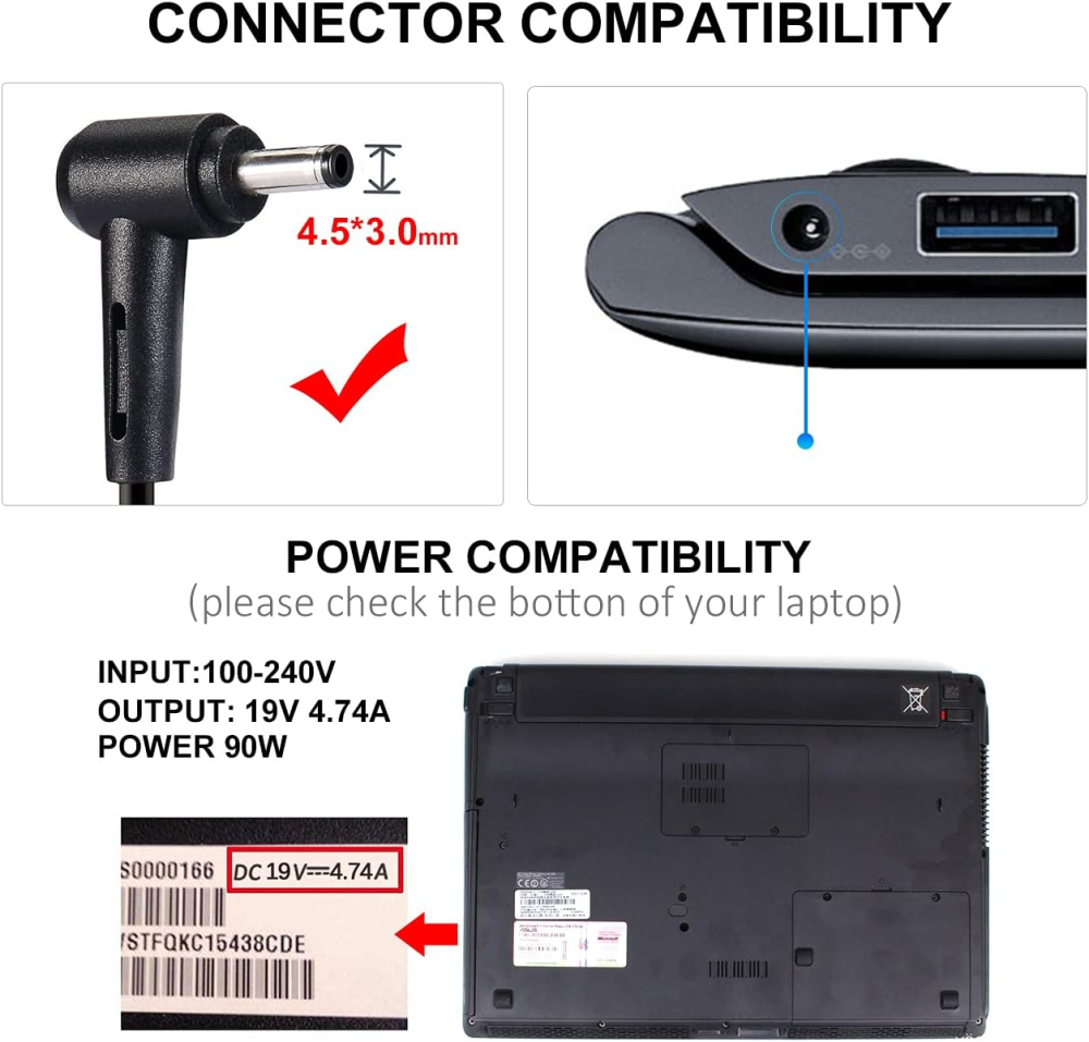 Зарядний пристрій для ноутбука 90W SK90B190474, сумісний з Asus Q524, Q534 (Англійська вилка + перехідник у комплекті) Київ - фото 4