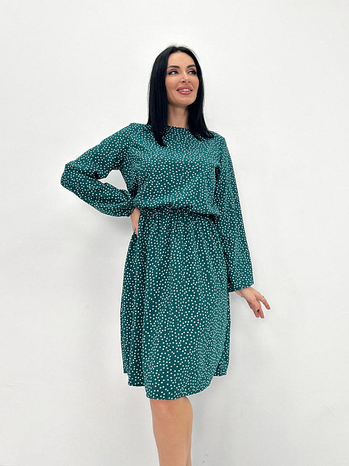 Женское платье в горошек с длинными рукавом Virginia 50-52, Темно-зеленый Киев - изображение 1