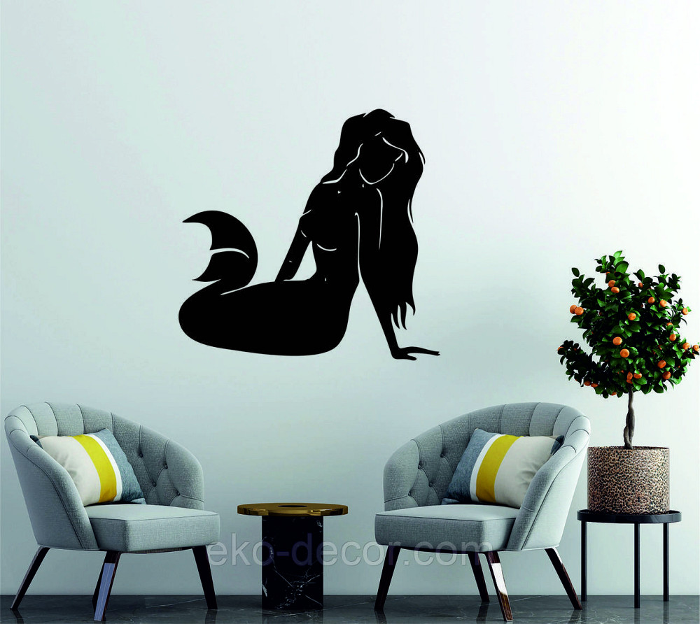 Декоративне настінне 3D Панно «Русалонька» Декор на стіну з об'ємом 70*67 см, Чорний Київ - фото 1