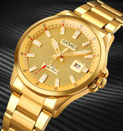 Чоловічий наручний годинник Skmei 1654 (Золотистий на сталевому браслеті) Вінниця