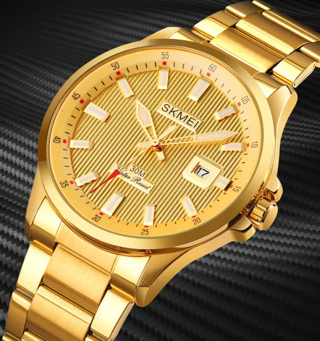 Чоловічий наручний годинник Skmei 1654 (Золотистий на сталевому браслеті) Вінниця - фото 4