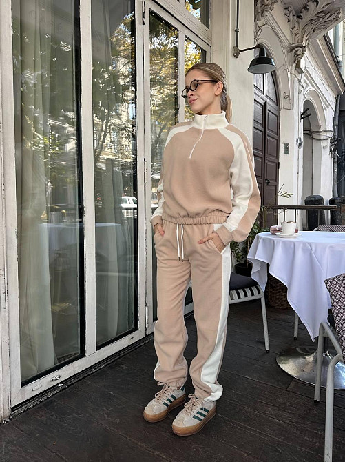 Жіночий стильний теплий костюм з двостороннього флісу. Бежевий, 42/44 Одеса - фото 1