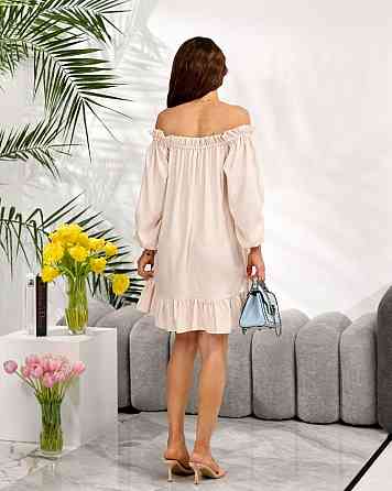 Жіноче легке романтичне мініплаття з льону. Бежевий, 42/44 Одеса