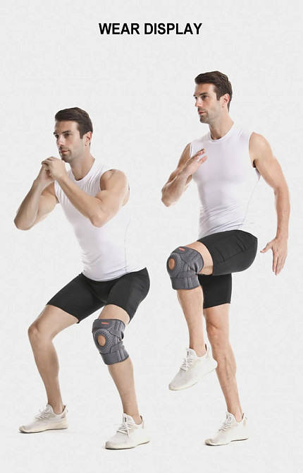 Ортез колінний AOLIKES із металевими пружинними бічними стабілізаторами та силіконовими накладками, регульований 35-62см (сірий) Николаев - изображение 2