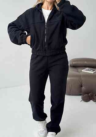 Женский повседневный теплый костюм на молнии с поларом флиса Черный, 46/48 Одесса