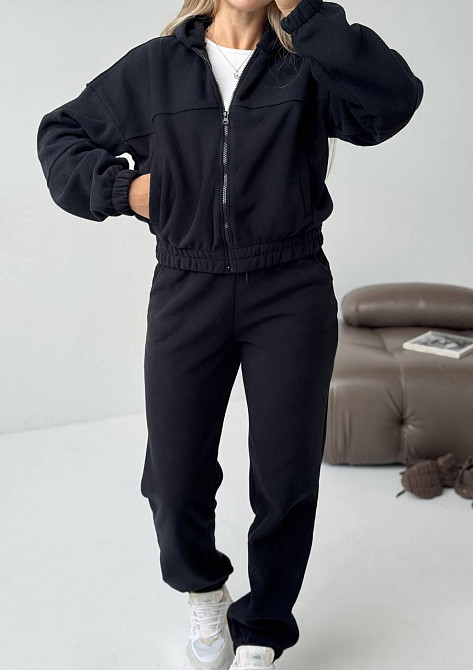 Женский повседневный теплый костюм на молнии с поларом флиса Черный, 46/48 Одесса - изображение 4