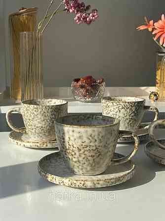Набір чашок капучино 6 чашок/6 блюдець Olens "Нормандія" 400 мл кераміка 102-0390 для дому та ресторану Київ