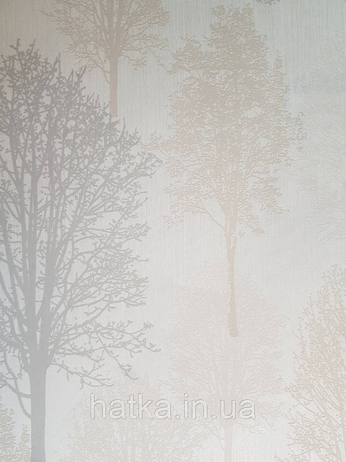 Шпалери вінілові на флізелін Marburg 82214 Giulia дерева сірі коричневі на бежевим з сріблом 3д Київ - фото 4