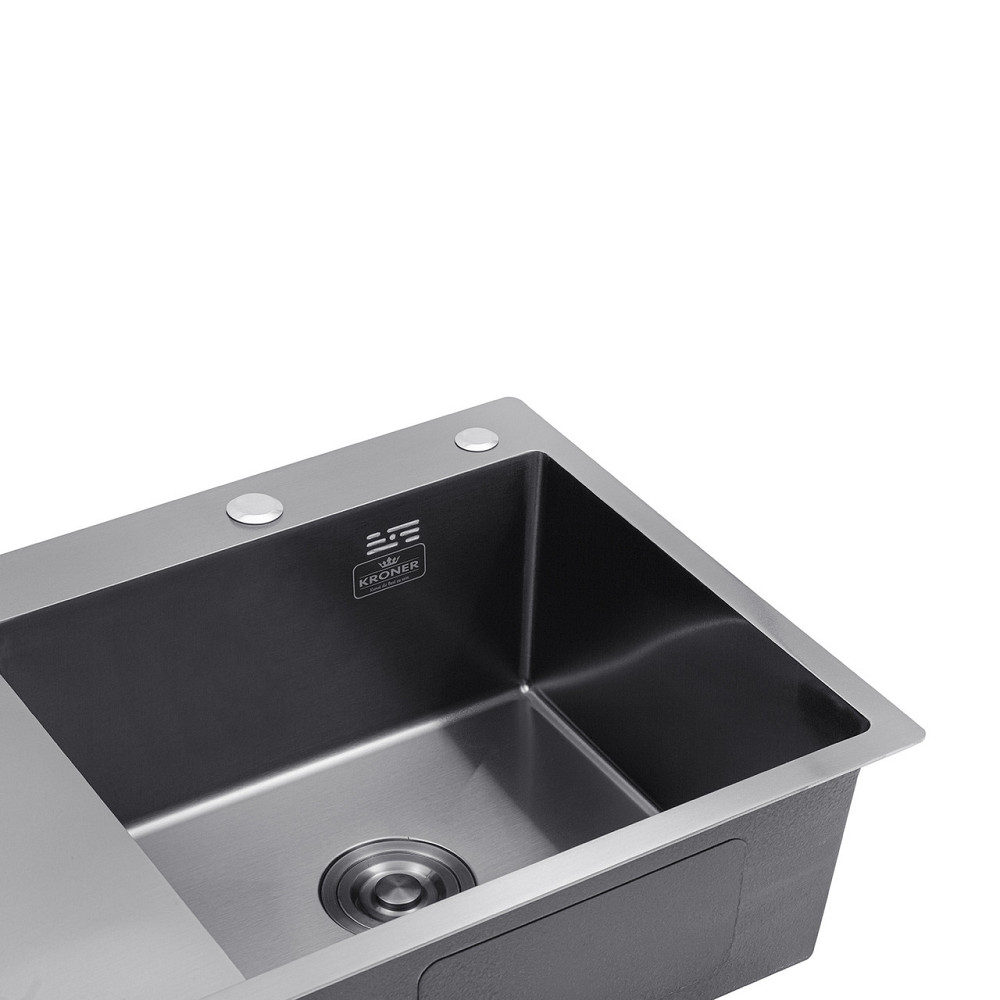 Кухонная мойка с нержавеющей стали Kroner KRP Schwarze - 78х49RHM PVD (3/1 мм) черная Киев - изображение 4
