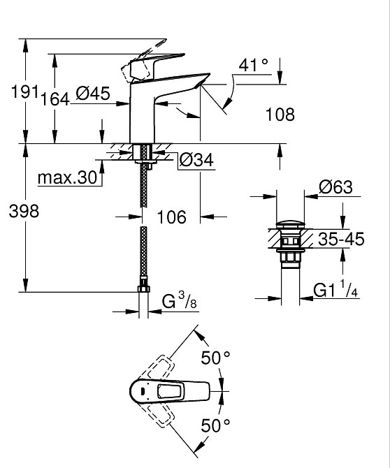 Одноважільний змішувач для раковини M-Size Grohe BauLoop New з нажимним донним клапаном   ( 23886001 ) 29721 Харків - фото 4