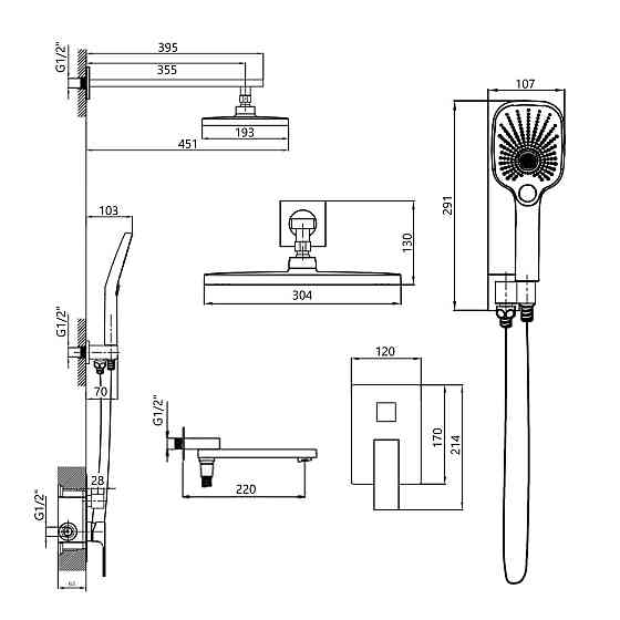 Душова система універсальна Qtap Gemini прихованого монтажу на три споживачі QTGEM114BLM45703 Black Matt Київ