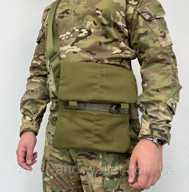 Тактическая сумка мессенджер через плечо с кобурой под пистолет Multicam Black Киев - изображение 8