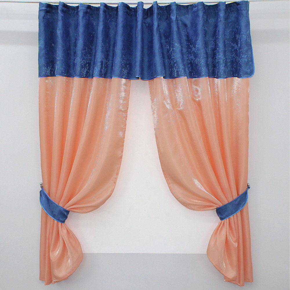 Кухонные шторы VR-Textil № 073к с ламбрекеном и подхватами персиковый с синим 270х170 см (52-0215) Киев - изображение 1