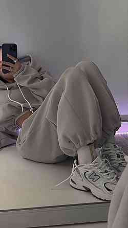 Женский утепленный стильный костюм двойка: худи и джоггеры трехнить на флисе Серый, 44/46 Одесса