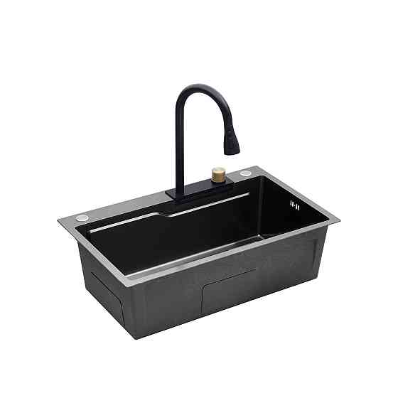 Кухонная мойка с нержавеющей стали Kroner KRP Schwarze - SET 75х46HM PVD с смесителем (3/0.7 мм) черная Киев