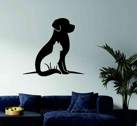 Декоративне настінне 3D Панно «Собака та кіт» Декор на стіну з об'ємом Київ