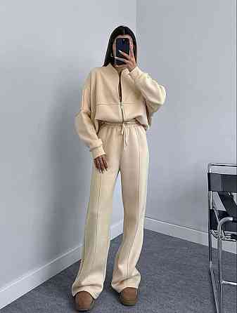 Женский базовый повседневный костюм двойка качественная турецкая двухнить Бежевый, 42/44 Одесса