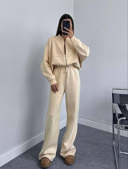 Женский базовый повседневный костюм двойка качественная турецкая двухнить Бежевый, 42/44 Одесса - изображение 1