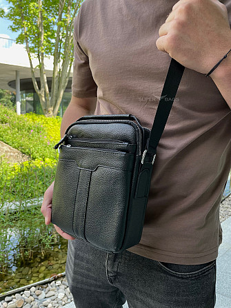 Шкіряна чоловіча чорна сумка-барсетка з ручкою Tiding Bag 73957 Кам'янське - фото 9