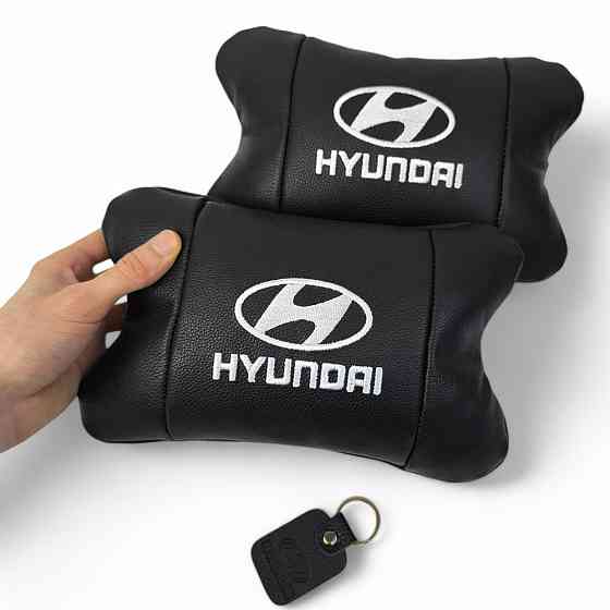 Набір подушок для авто Hyundai 2шт, натуральна шкіра, чорний колір, комфортні підголовники KC-594 в автомобіль Київ