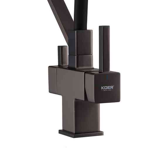 Смеситель кухонный KOER KB-72036-07 с подачей питьевой воды, графитовый с черным силиконовым изливом (KR5812) Харьков