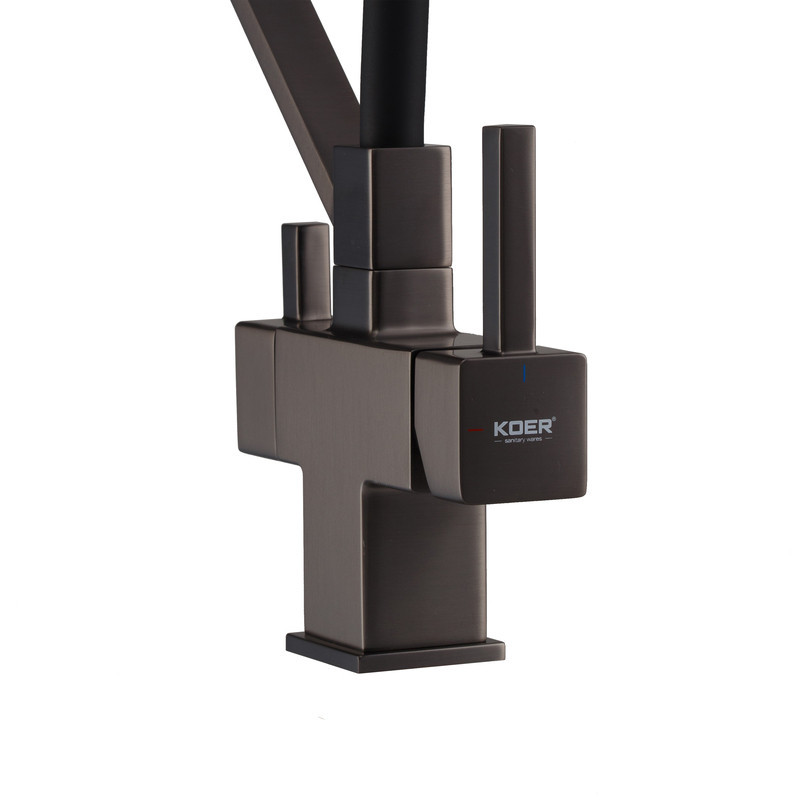 Смеситель кухонный KOER KB-72036-07 с подачей питьевой воды, графитовый с черным силиконовым изливом (KR5812) Харьков - изображение 4
