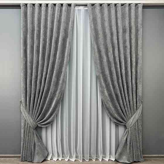 Комплект готових штор VR-Textil Шеніл преміум VELMIRA Rich № 1923ш Сірий 200х290 см 2 шт (32-345) Київ