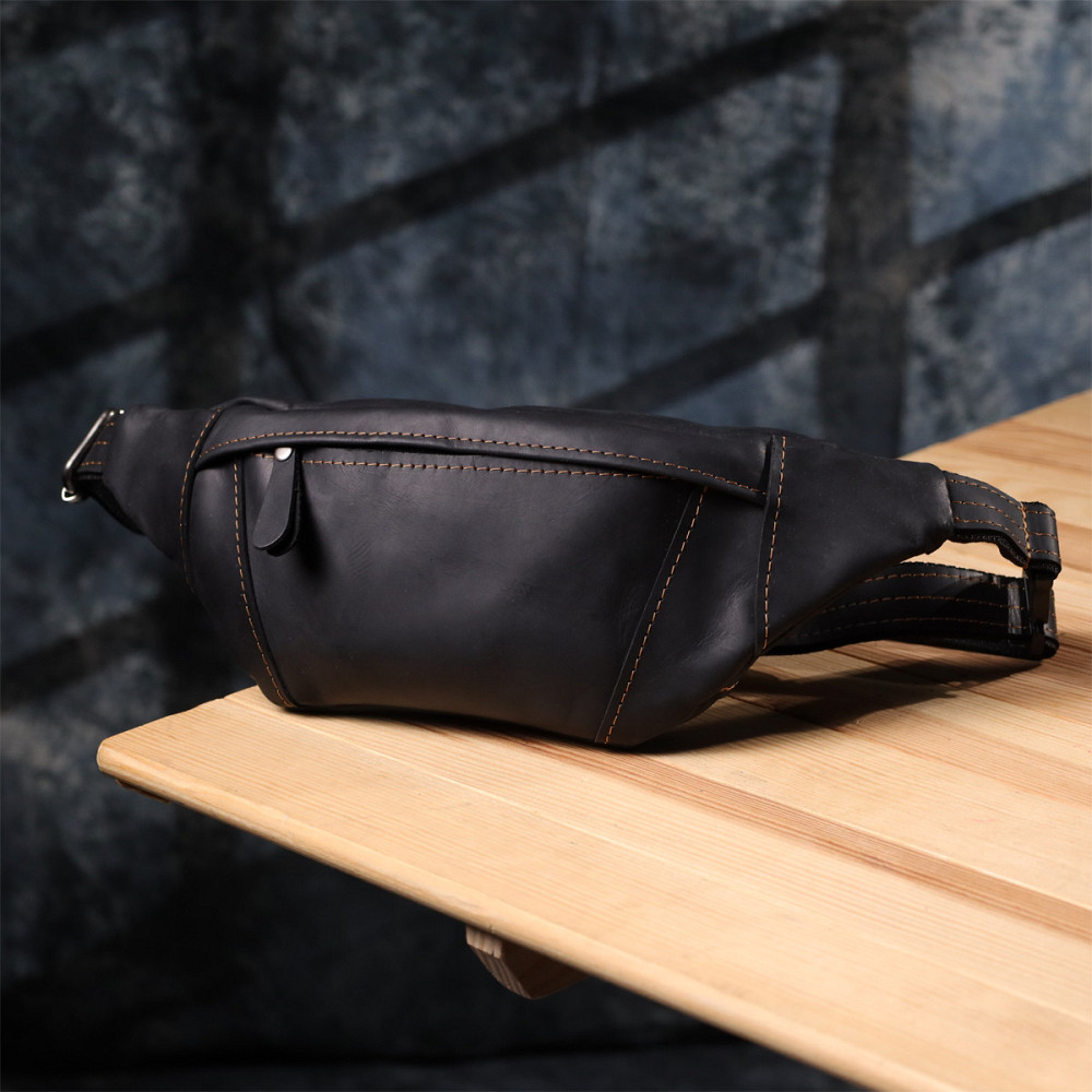 Стильная сумка-бананка для мужчин из натуральной винтажной кожи Shvigel 23120 Черный Киев - изображение 3