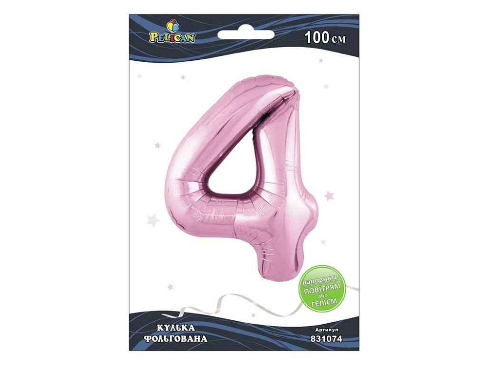 Цифра фольгована 4 РОЖЕВА 100 см 831074 ТМ PELICAN Київ - фото 1
