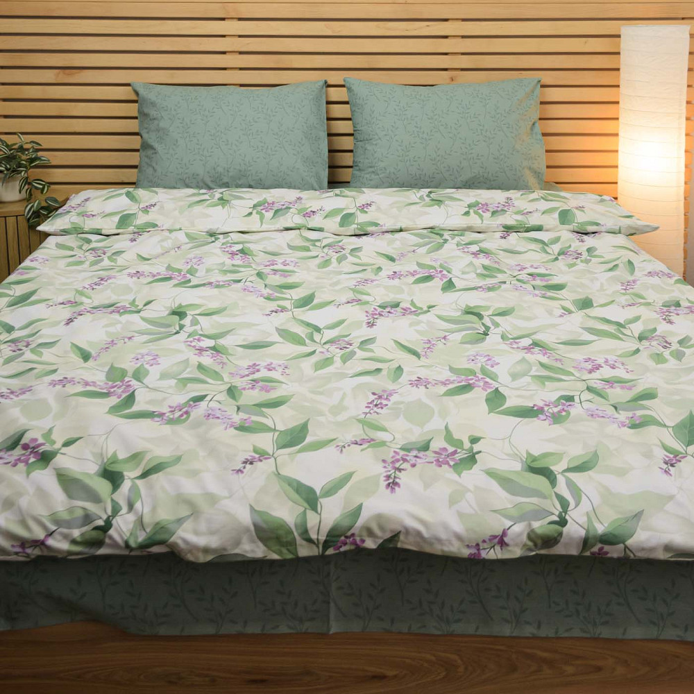 Комплект постільної білизни полуторний Бязь ранфорс Гілка бузку 150х220 120 г/м2 YouStar (Зелений) 2 х 50х70 Суми - фото 1