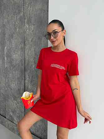 Футболка туніка жіноча футболка сукня плаття бавовна COSY Be Happy червона Одеса