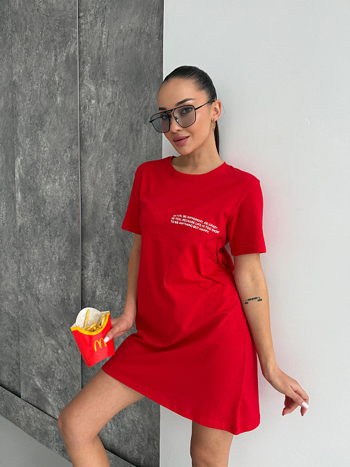 Футболка туніка жіноча футболка сукня плаття бавовна COSY Be Happy червона Одеса - фото 4