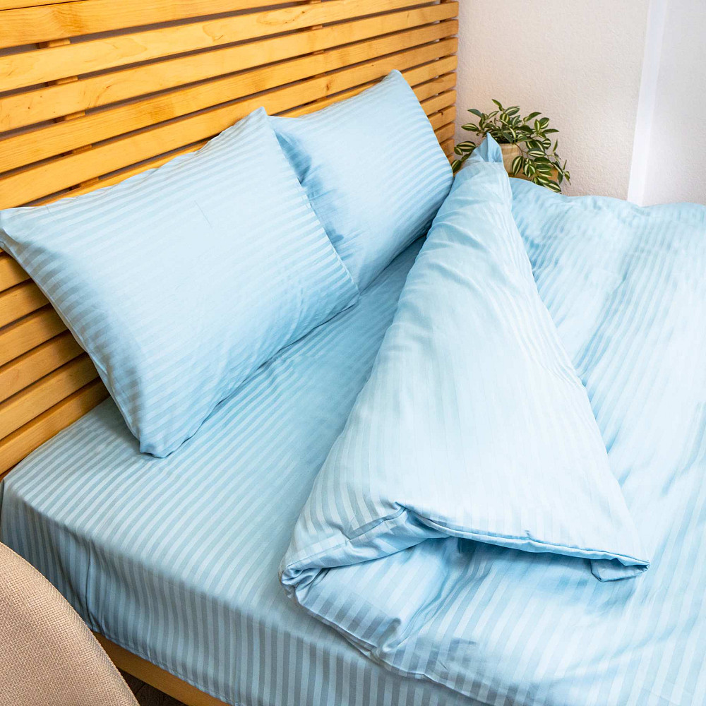 Постельное белье Страйп Сатин Полуторное 125 г/м2 YouStar (Голубой) 2 х 50х70 Сумы - изображение 4