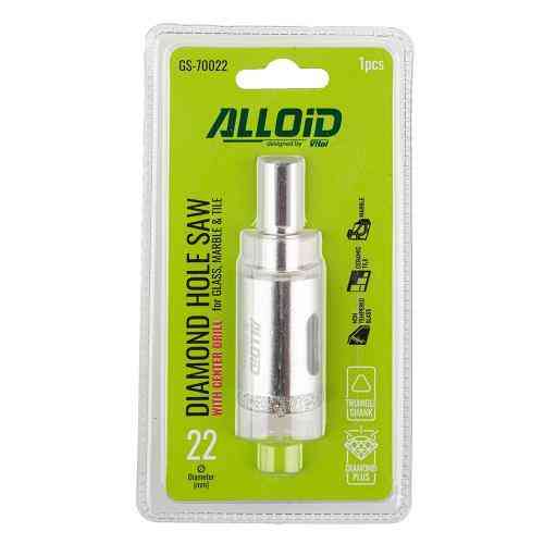 Свердло корончате алмазне по склу та кераміці 22мм з центрувальним свердлом Alloid Одеса