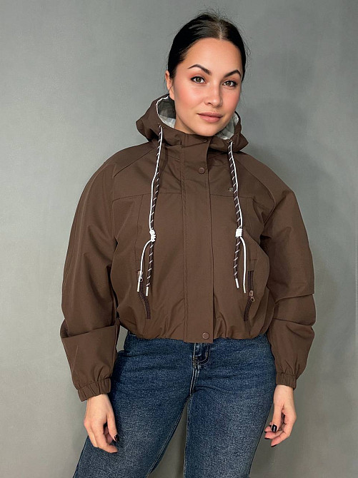Куртка женская YZY 30281 ветровка с капюшоном оверсайз one size, коричневый, one size Киев - изображение 3