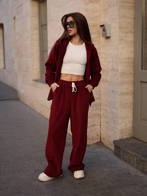 Женский теплый повседневный костюм двойка из турецкого двустороннего флиса Бордо Одесса - изображение 1